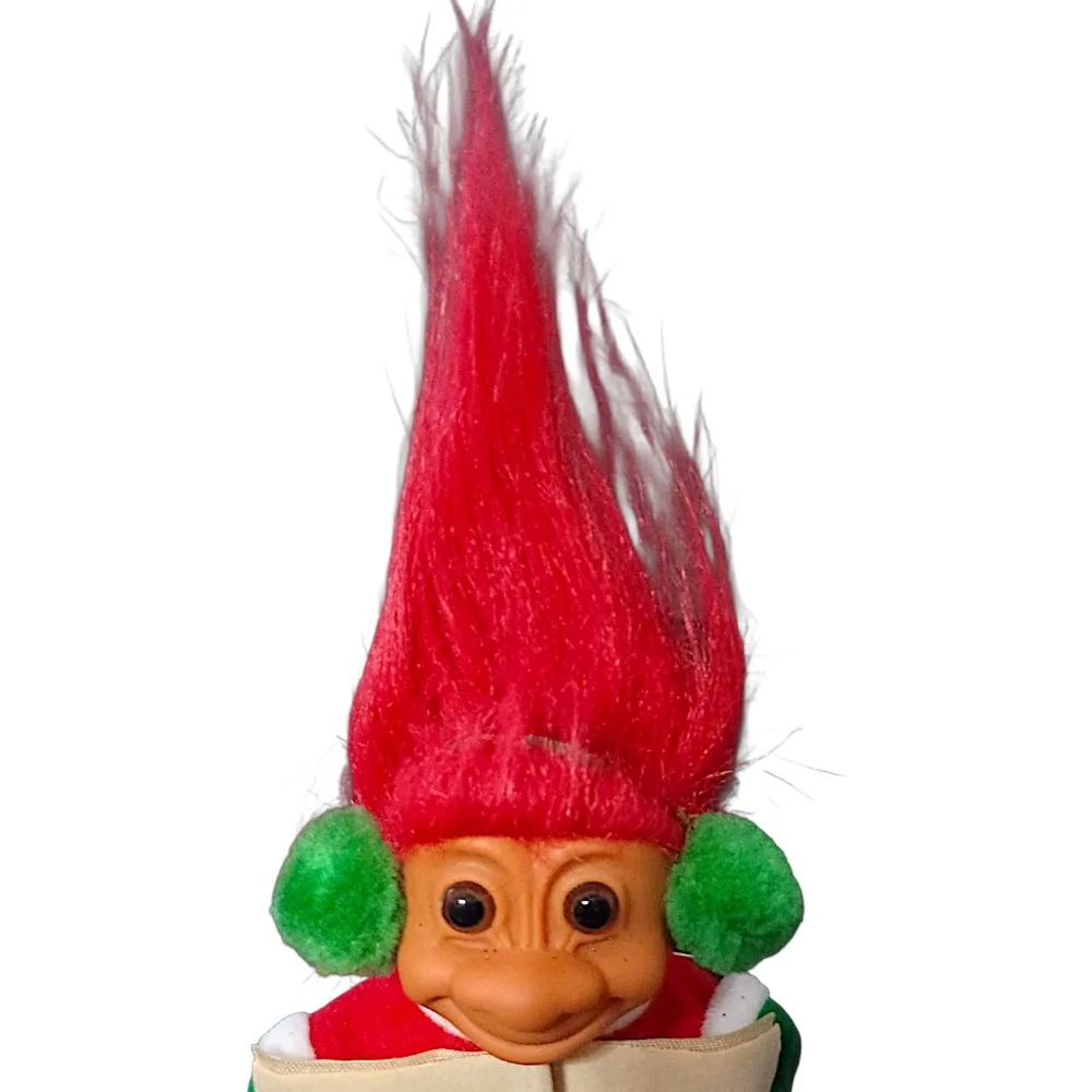Vintage Russ Christmas Caroler‎ Troll Doll Red Hair 90s Ear Muffs Holiday Xmas